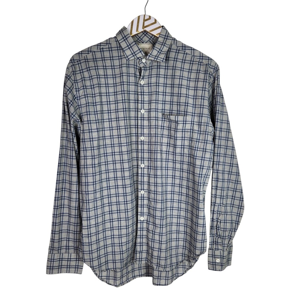 BILLY REID Shirt Mens Medium Blue Gray Plaid Button Long Sleeve Standard Cut